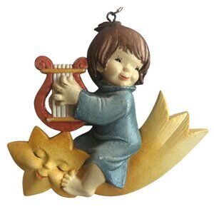 Vtg Anri Ferrandiz Shooting Star Rider Child Angel Ornament Harp Figurine Italy